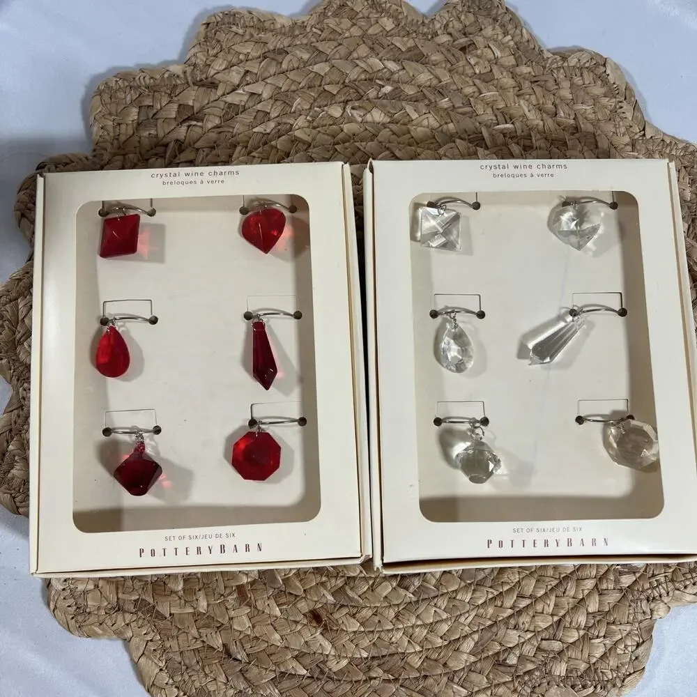 Pottery Barn Red & Clear Crystal Wine Charms Set of 12 Party Christmas Holiday